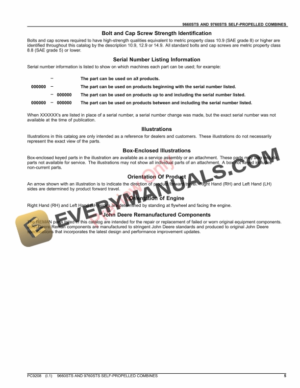 John Deere 9660 STS AND 9760 STS SELF-PROPELLED COMBINE Parts Catalog PC9208 24AUG23-5