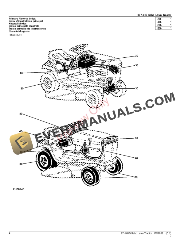 John Deere 97-14HS SABO LAWN TRACTOR Parts Catalog PC2889 14SEP23-4