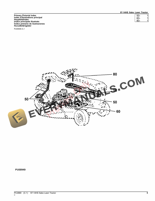 John Deere 97-14HS SABO LAWN TRACTOR Parts Catalog PC2889 14SEP23-5