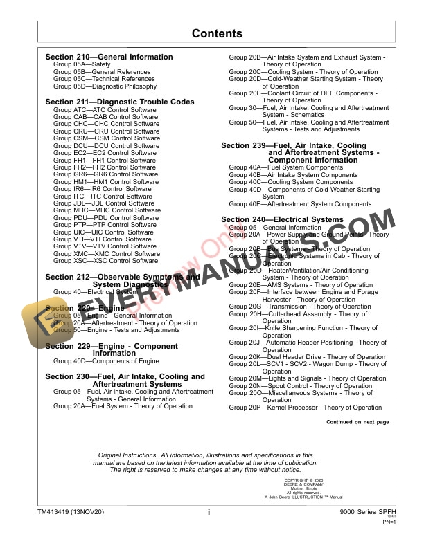 John Deere 9700 9800 and 9900 Self Propelled Forage Harvester 1Z0 620000 Diagnostic Technical Manual TM413419 13NOV20 3