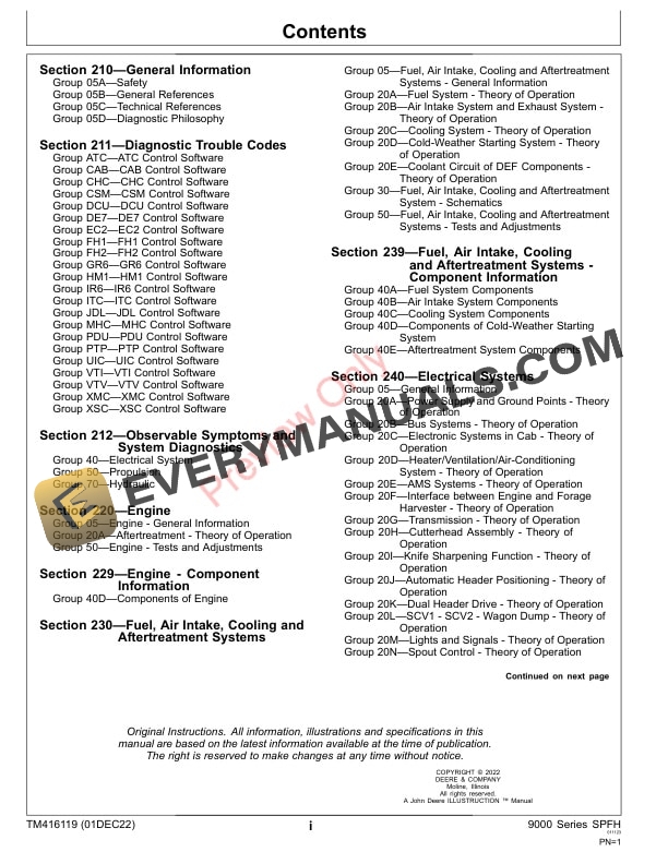 John Deere 9700 9800 and 9900 Self Propelled Forage Harvester 623000 Diagnostic Technical Manual TM416119 01DEC22 3