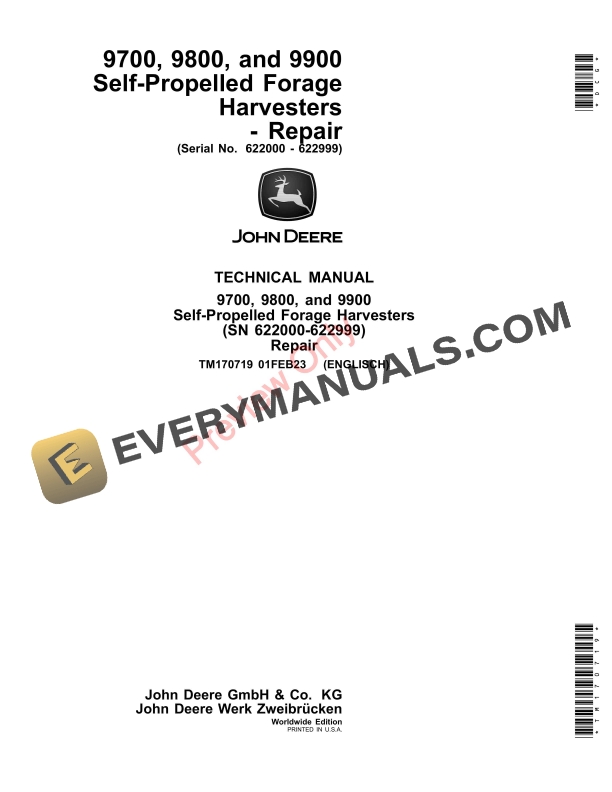 John Deere 9700, 9800, and 9900 Self-Propelled Forage Harvesters Technical Manual TM170719 01FEB23-1