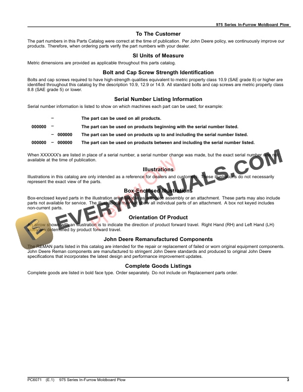 John Deere 975 Series Reversible In-Furrow Moldboard Plow Parts Catalog PC6071 12DEC18 4 John Deere 975 Series Reversible In-Furrow Moldboard Plow Parts Catalog PC6071 12DEC18-3