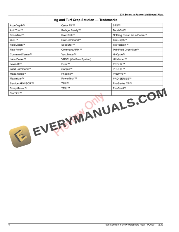 John Deere 975 Series Reversible In-Furrow Moldboard Plow Parts Catalog PC6071 12DEC18 5 John Deere 975 Series Reversible In-Furrow Moldboard Plow Parts Catalog PC6071 12DEC18-4