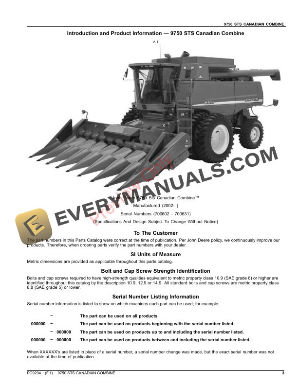 John Deere 9750STS CANADIAN COMBINE Parts Catalog PC9234 06OCT23-3