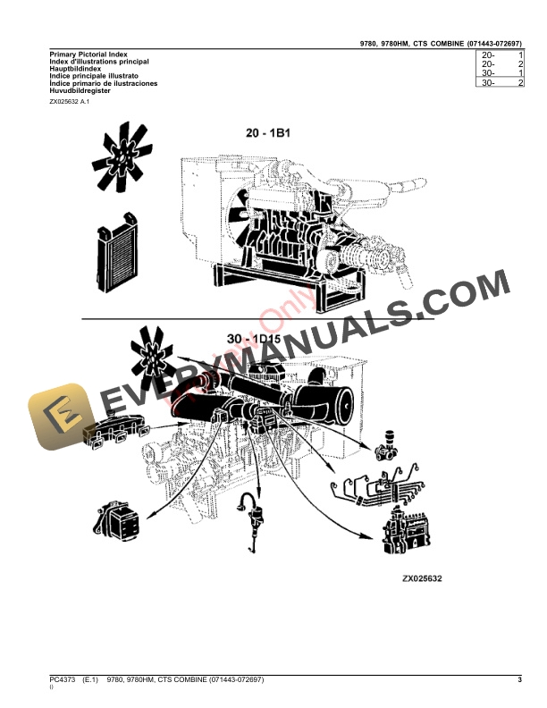 John Deere 9780, 9780HM, CTS COMBINE (071443-072697) Parts Catalog PC4373 10SEP26-3