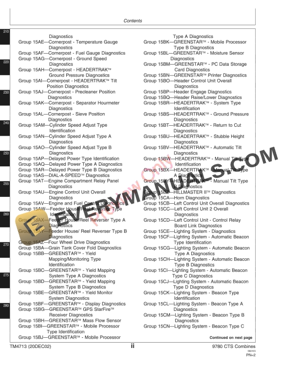John Deere 9780 CTS Combines Technical Manual TM4713 20DEC02 4