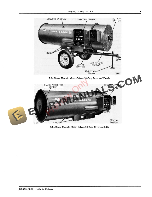 John Deere 98 Crop Dryer Parts Catalog PC776 01AUG63-3