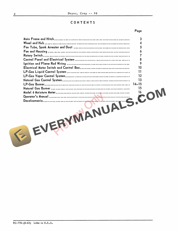 John Deere 98 Crop Dryer Parts Catalog PC776 01AUG63-4