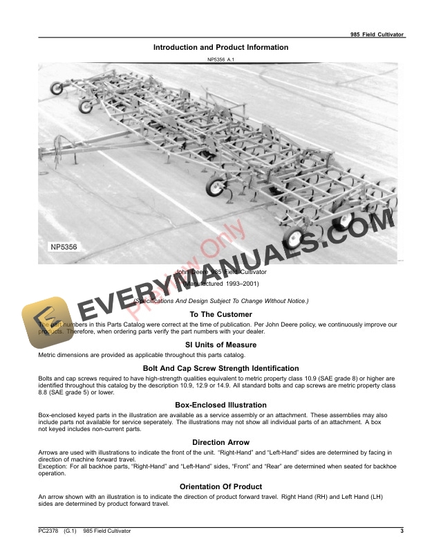 John Deere 985 Field Cultivator Parts Catalog PC2378 06AUG23-3
