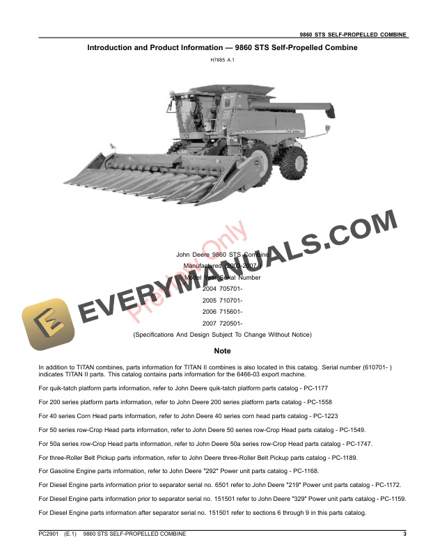 John Deere 9860 STS SELF-PROPELLED COMBINE Parts Catalog PC2901 03OCT23-3