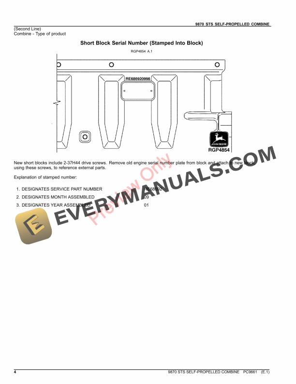 John Deere 9870 STS COMBINE Parts Catalog PC9661 19NOV23-4