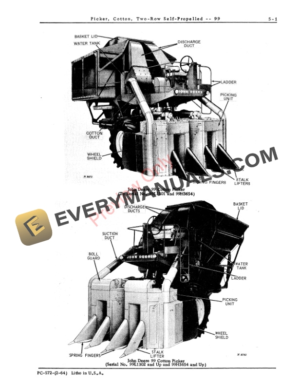 John Deere 99 Cotton Picker Parts Catalog PC572 01JUN65-3