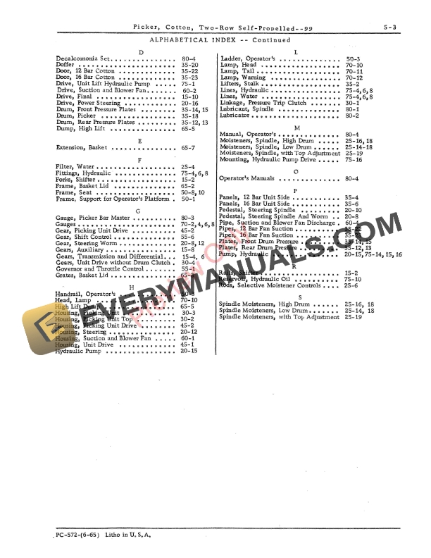 John Deere 99 Cotton Picker Parts Catalog PC572 01JUN65-5