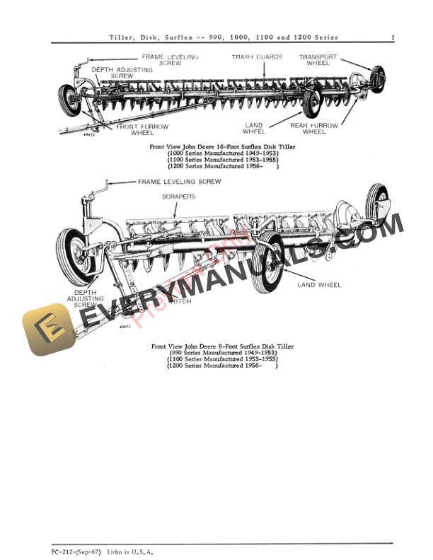 John Deere 990, 1000, 1100 and 1200 Series Surflex Disk Tiller Parts Catalog PC212 01SEP67-3