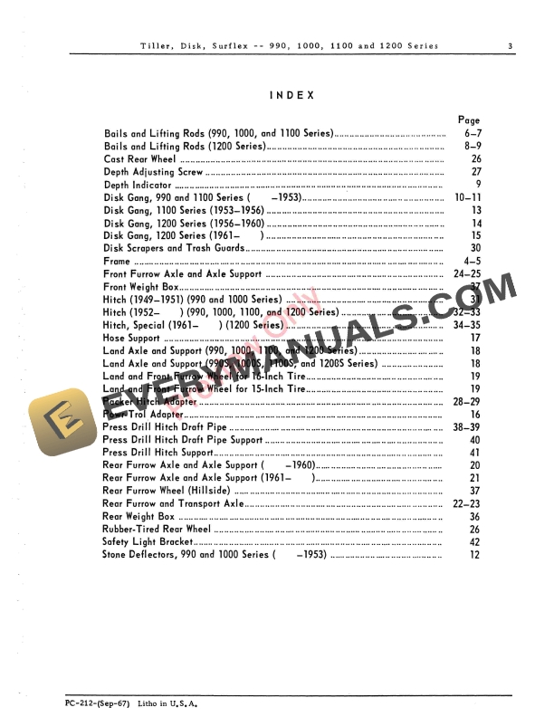 John Deere 990, 1000, 1100 and 1200 Series Surflex Disk Tiller Parts Catalog PC212 01SEP67-5