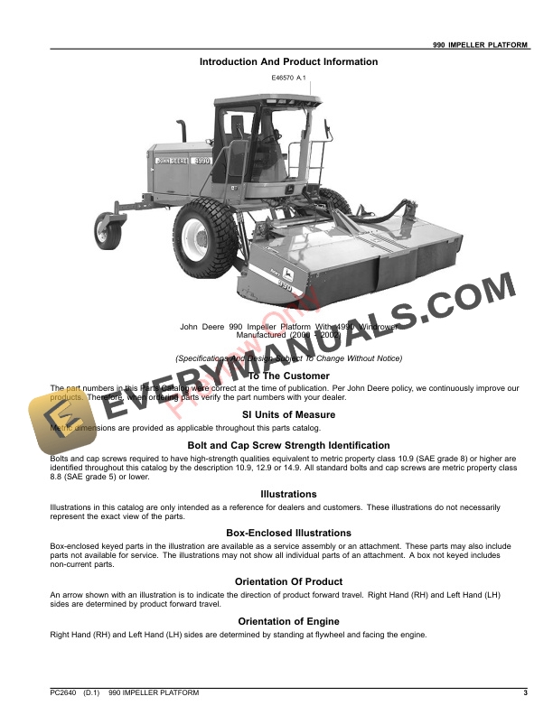 John Deere 990 IMPELLER PLATFORM Parts Catalog PC2640 06AUG23-3