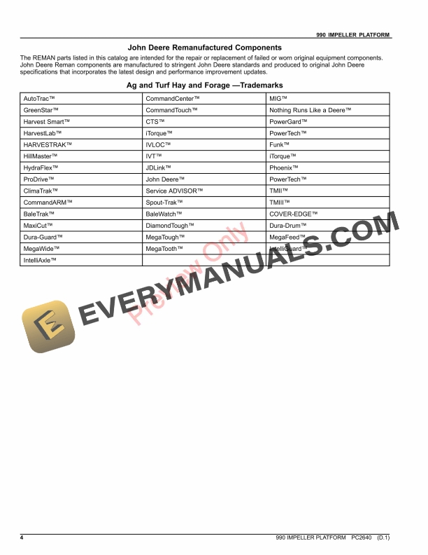 John Deere 990 IMPELLER PLATFORM Parts Catalog PC2640 06AUG23-4