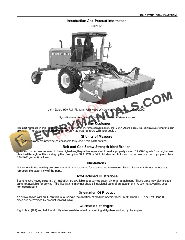 John Deere 990 ROTARY ROLL PLATFORM Parts Catalog PC2639 06AUG23-3