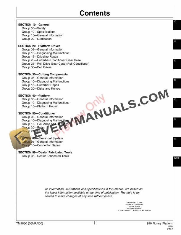 John Deere 990 Rotary Platform Technical Manual TM1830 06MAR00 5