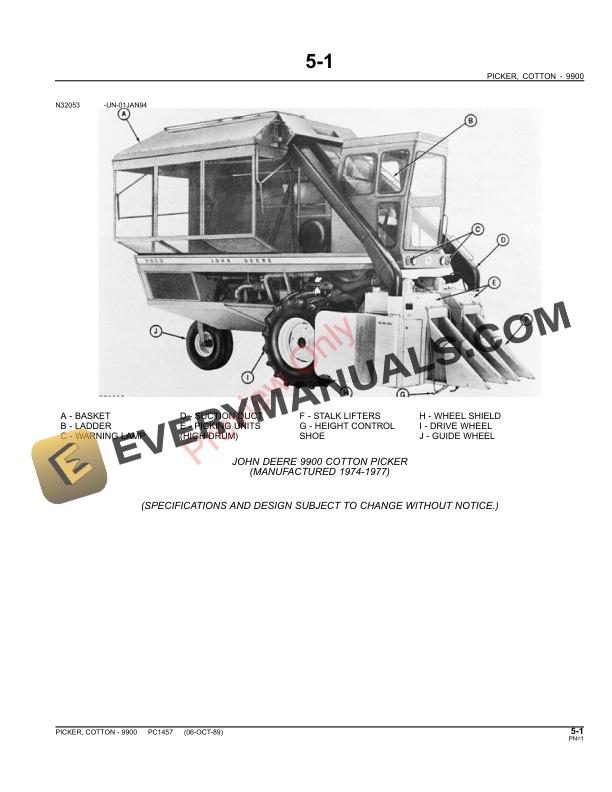 John Deere 9900 Cotton Picker Parts Catalog PC1457 13MAY11-3