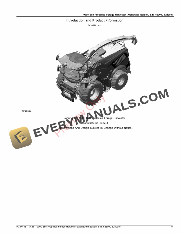 John Deere 9900 Self-Propelled Forage Harvester Parts Catalog PC14445 24AUG23-5