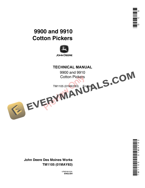 John Deere 9900 and 9910 Cotton Picker Technical Manual TM1105 01MAY83-1
