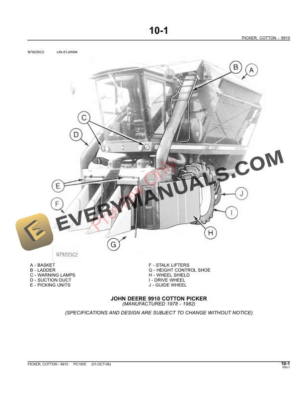 John Deere 9910 Cotton Picker Parts Catalog PC1655 31MAY11-3