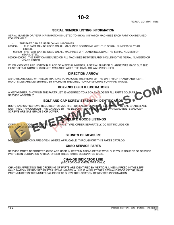 John Deere 9910 Cotton Picker Parts Catalog PC1655 31MAY11-4