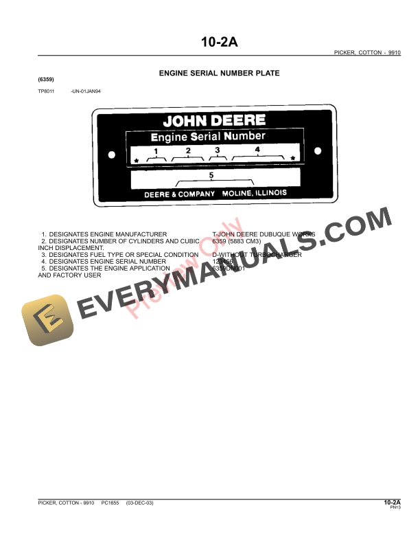 John Deere 9910 Cotton Picker Parts Catalog PC1655 31MAY11-5