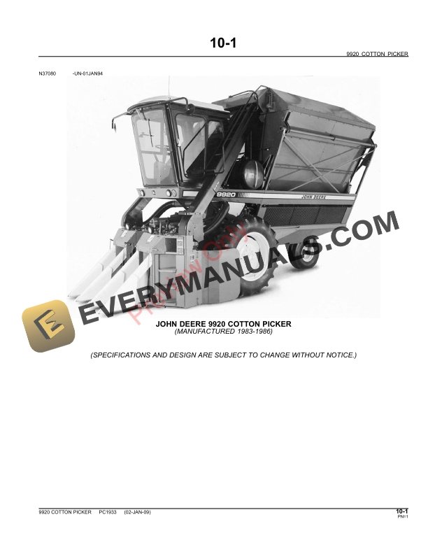 John Deere 9920 Cotton Picker Parts Catalog PC1933 31MAY11-3