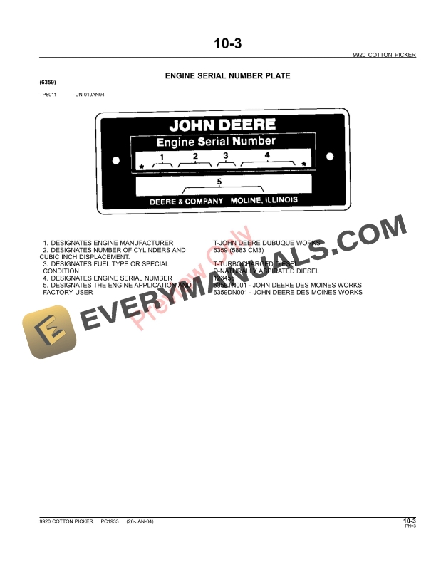 John Deere 9920 Cotton Picker Parts Catalog PC1933 31MAY11-5