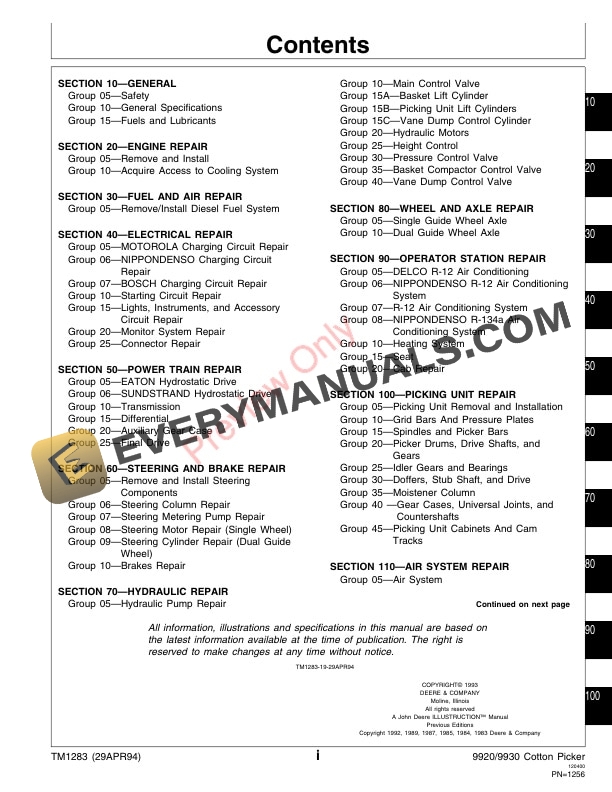 John Deere 9920 and 9930 Cotton Picker Technical Manual TM1283 29APR94 3