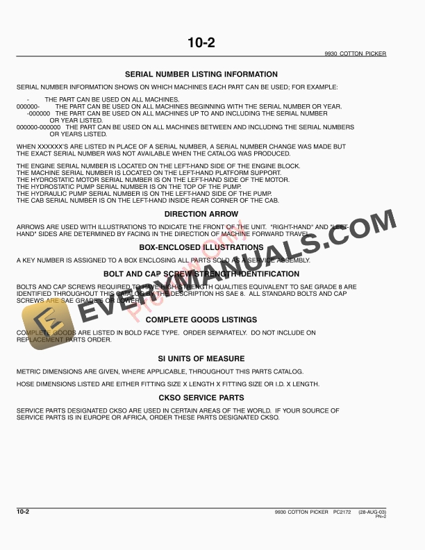 John Deere 9930 Cotton Picker Parts Catalog PC2172 14JUN11-4