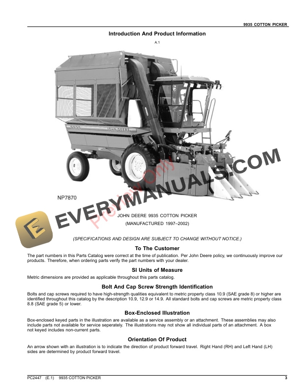 John Deere 9935 COTTON PICKER Parts Catalog PC2447 19SEP23-3