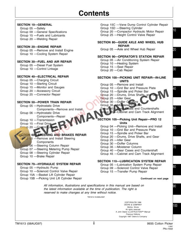 John Deere 9935 Cotton Picker Technical Manual TM1613 08AUG97 3