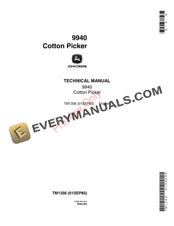 John Deere 9940 Cotton Picker Technical Manual TM1356 01SEP85-1