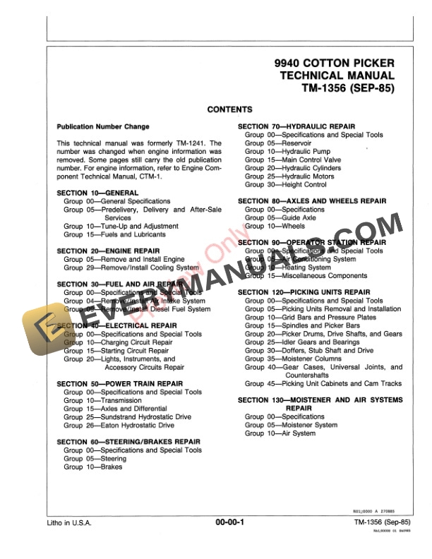 John Deere 9940 Cotton Picker Technical Manual TM1356 01SEP85 3