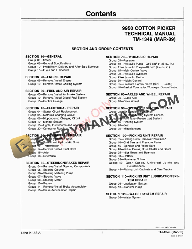 John Deere 9950 Cotton Picker Technical Manual TM1349 01MAR89 5