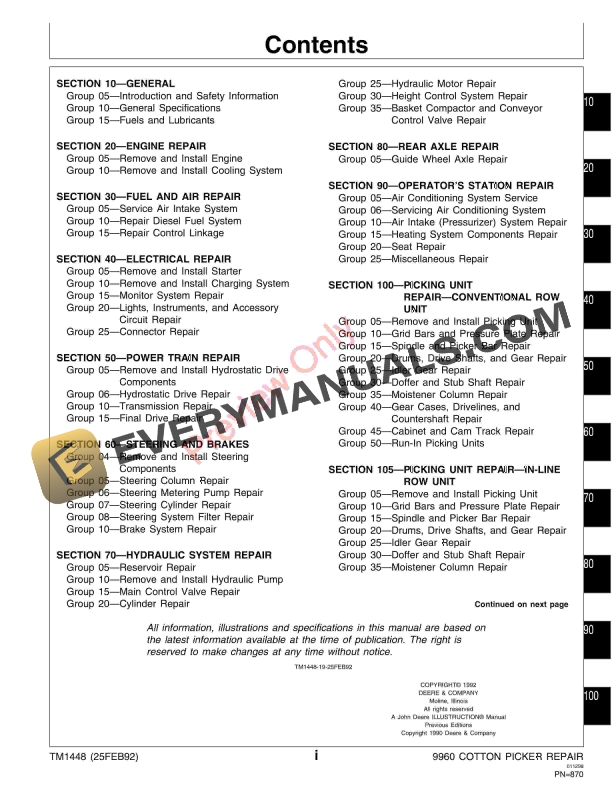 John Deere 9960 Cotton Picker Technical Manual TM1448 25FEB92 7 John Deere 9960 Cotton Picker Technical Manual TM1448 25FEB92 5