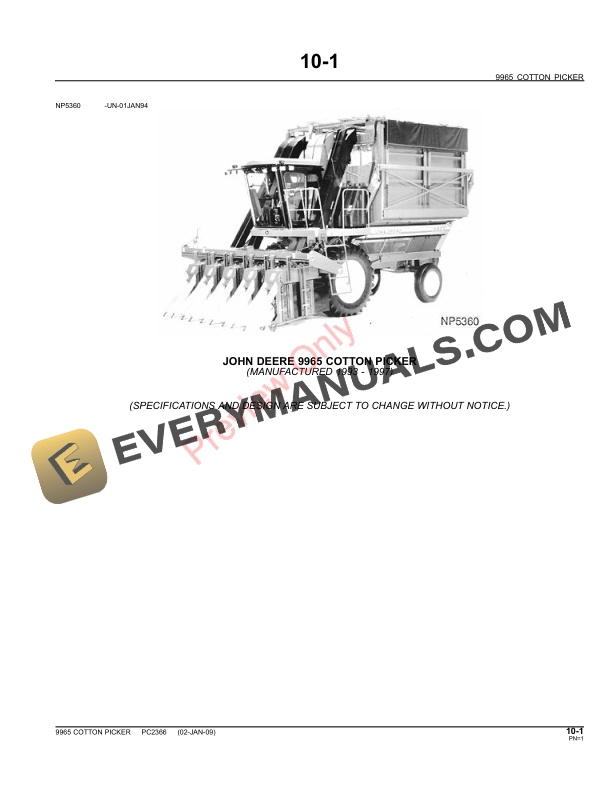 John Deere 9965 Cotton Picker Parts Catalog PC2366 09JUN11-3