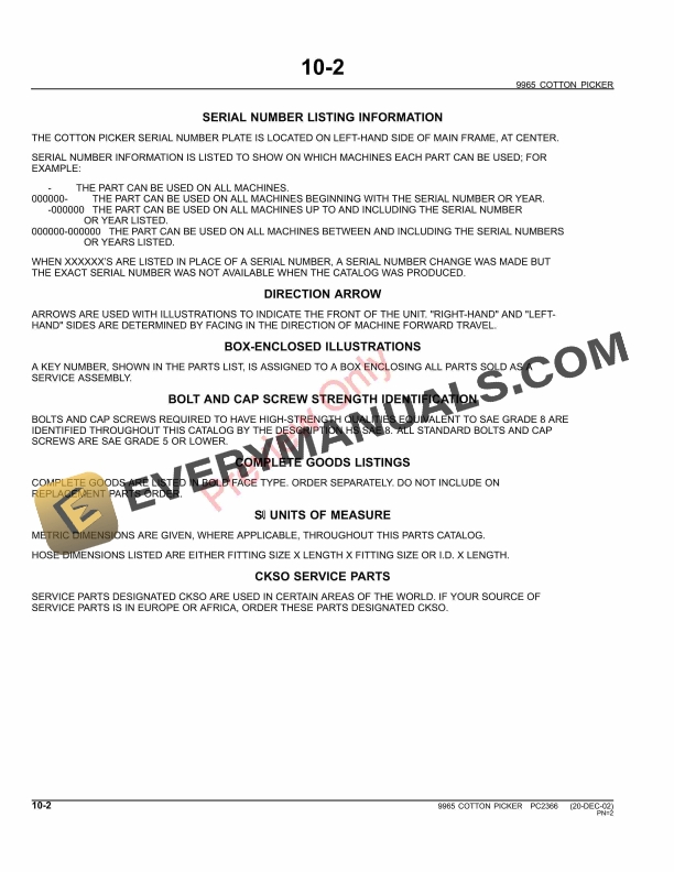 John Deere 9965 Cotton Picker Parts Catalog PC2366 09JUN11-4