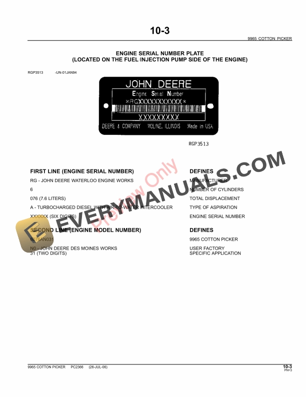 John Deere 9965 Cotton Picker Parts Catalog PC2366 09JUN11-5