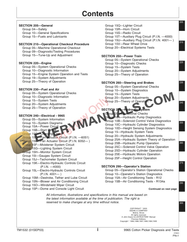 John Deere 9965 Cotton Pickers Technical Manual TM1532 01SEP03 3
