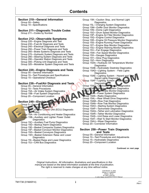 John Deere 9970 Cotton Pickers Service Information TM1738 01AUG16 3