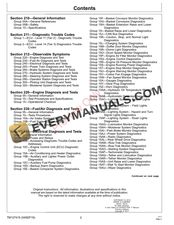 John Deere 9970 Cotton Pickers Technical Manual TM127419 04SEP19 3