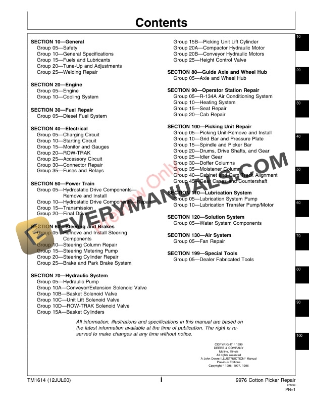 John Deere 9976 Cotton Picker Technical Manual TM1614 12JUL00 3