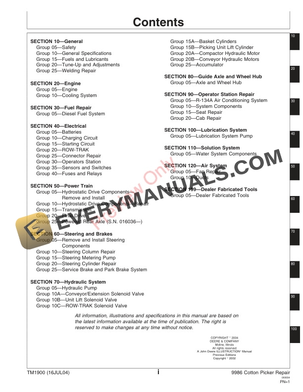 John Deere 9986 Cotton Picker Technical Manual TM1900 16JUL04 3