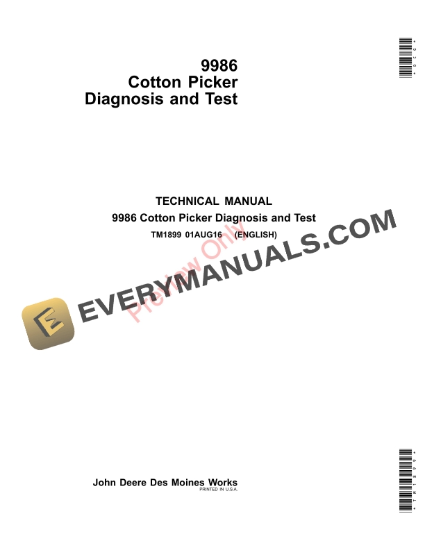 John Deere 9986 Cotton Pickers Technical Manual TM1899 01AUG16-1