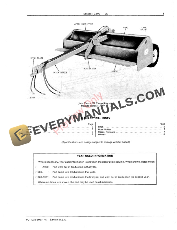 John Deere 9K Carry Scraper Parts Catalog PC1033 01MAR71 4 John Deere 9K Carry Scraper Parts Catalog PC1033 01MAR71 3